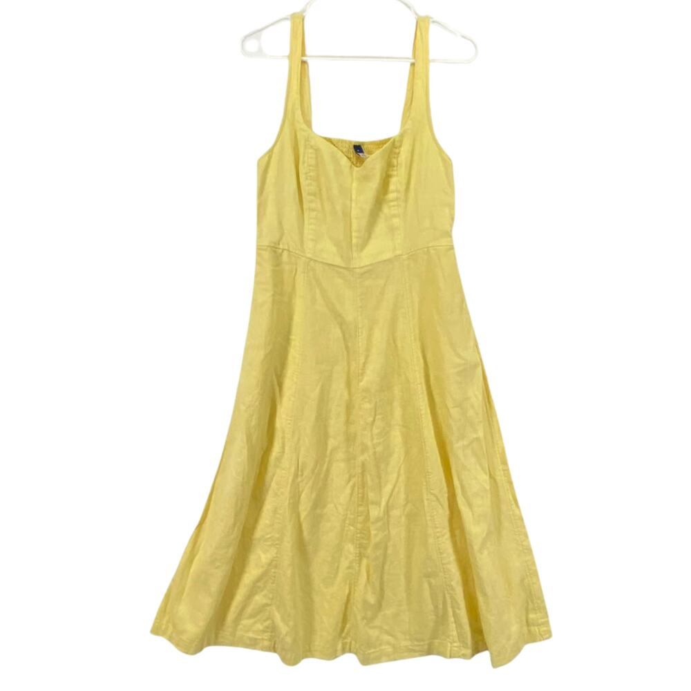 Old Navy Fit & Flare Yellow Sleeveless Linen-Rayon Blend Midi Dress Sz M - Picture 2 of 7